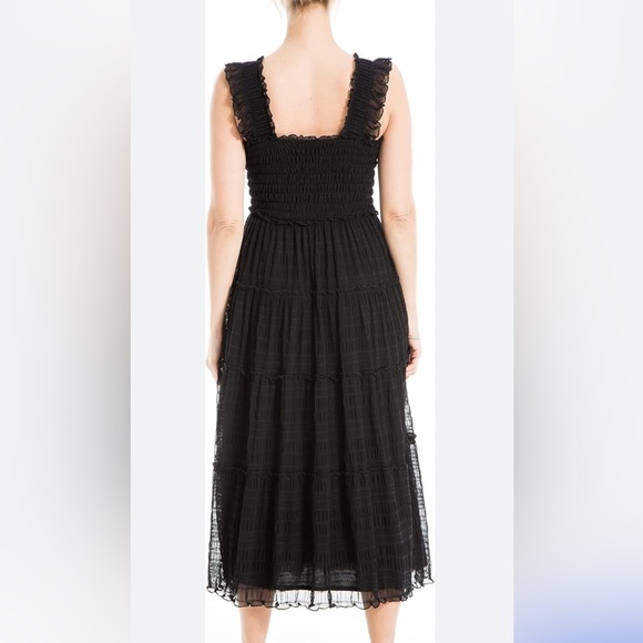 Max Studio Midi Mesh Lace Women's Flutter Sleeve Fashion Black Dress SZ XL - Picture 2 of 7